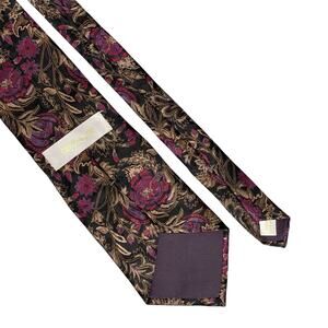 Ceroil Food Floral 100% Silk Tie Black Purple Pointed Whimsical Business Formal
